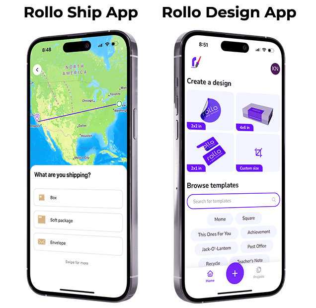 Rollo Wireless Printer 3 Rollo Ship and Rollo Label Design Apps for Mobile
