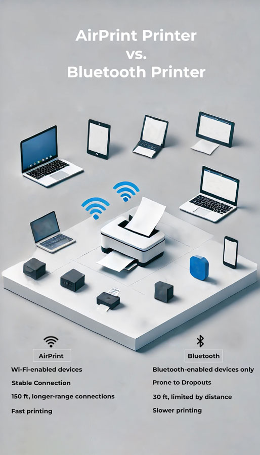 AirPrint Printer vs Bluetooth Printer